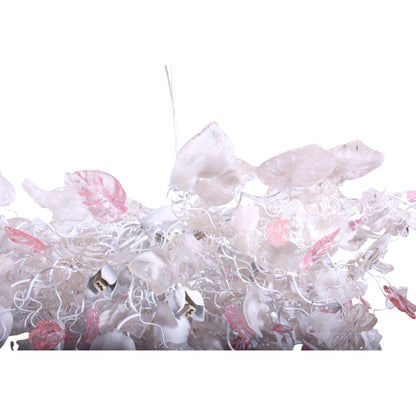 Oval Flower Chandelier: White Clear Gold Pink Resin Leaves 34x22 Inch Hanging Light Fixture