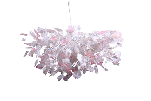 Oval Flower Chandelier: White Clear Gold Pink Resin Leaves 34x22 Inch Hanging Light Fixture