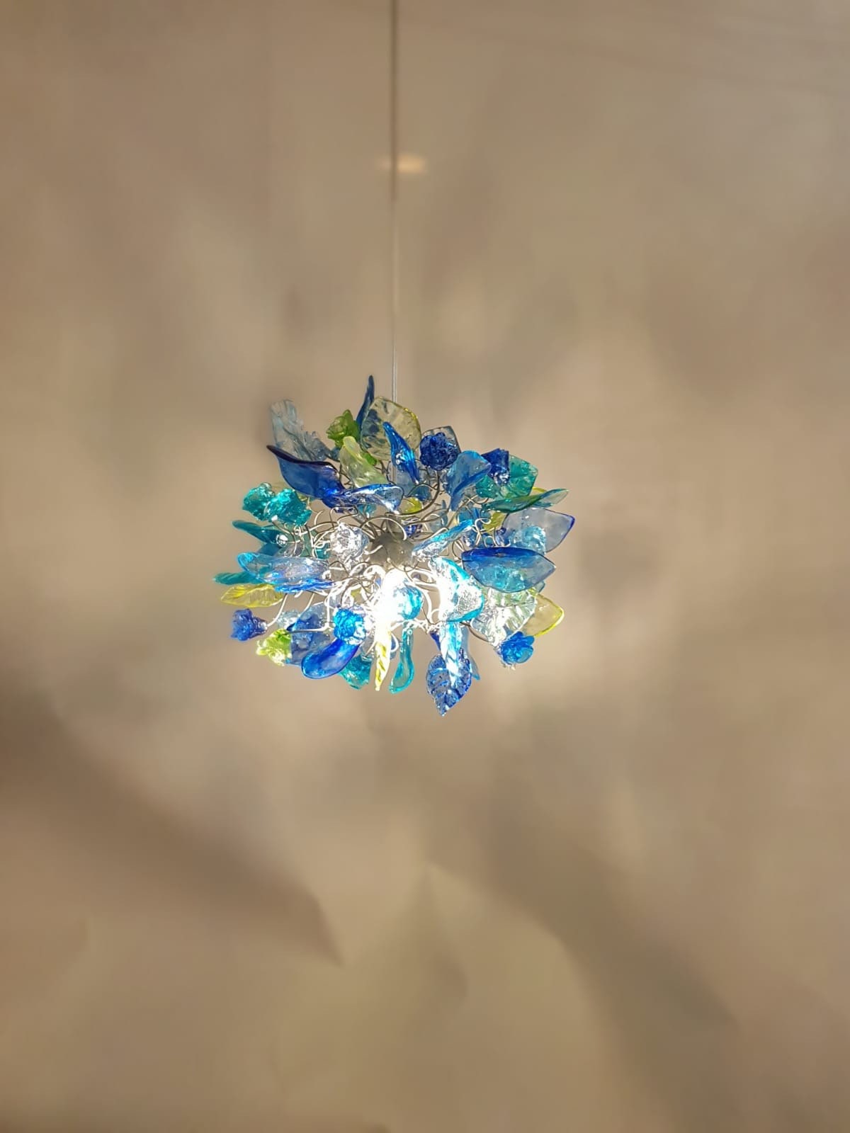 Pendant Lighting, modern blue pendant with sea color flowers and leaves