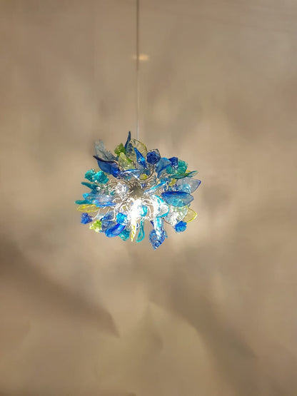 Pendant Lighting, modern blue pendant with sea color flowers and leaves