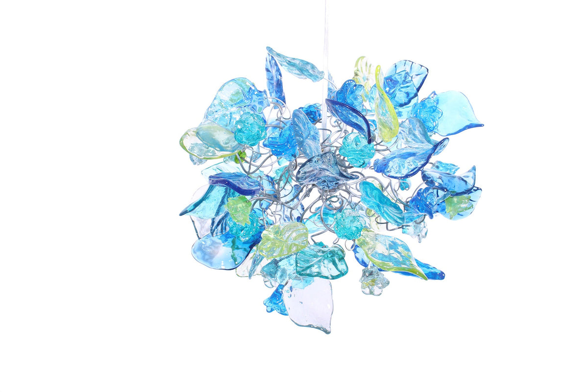 Pendant Lighting, modern blue pendant with sea color flowers and leaves