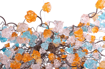 Hanging chandeliers with orange clear and turquoise color flowers and leaves for Dining Room, bedroom or living room.