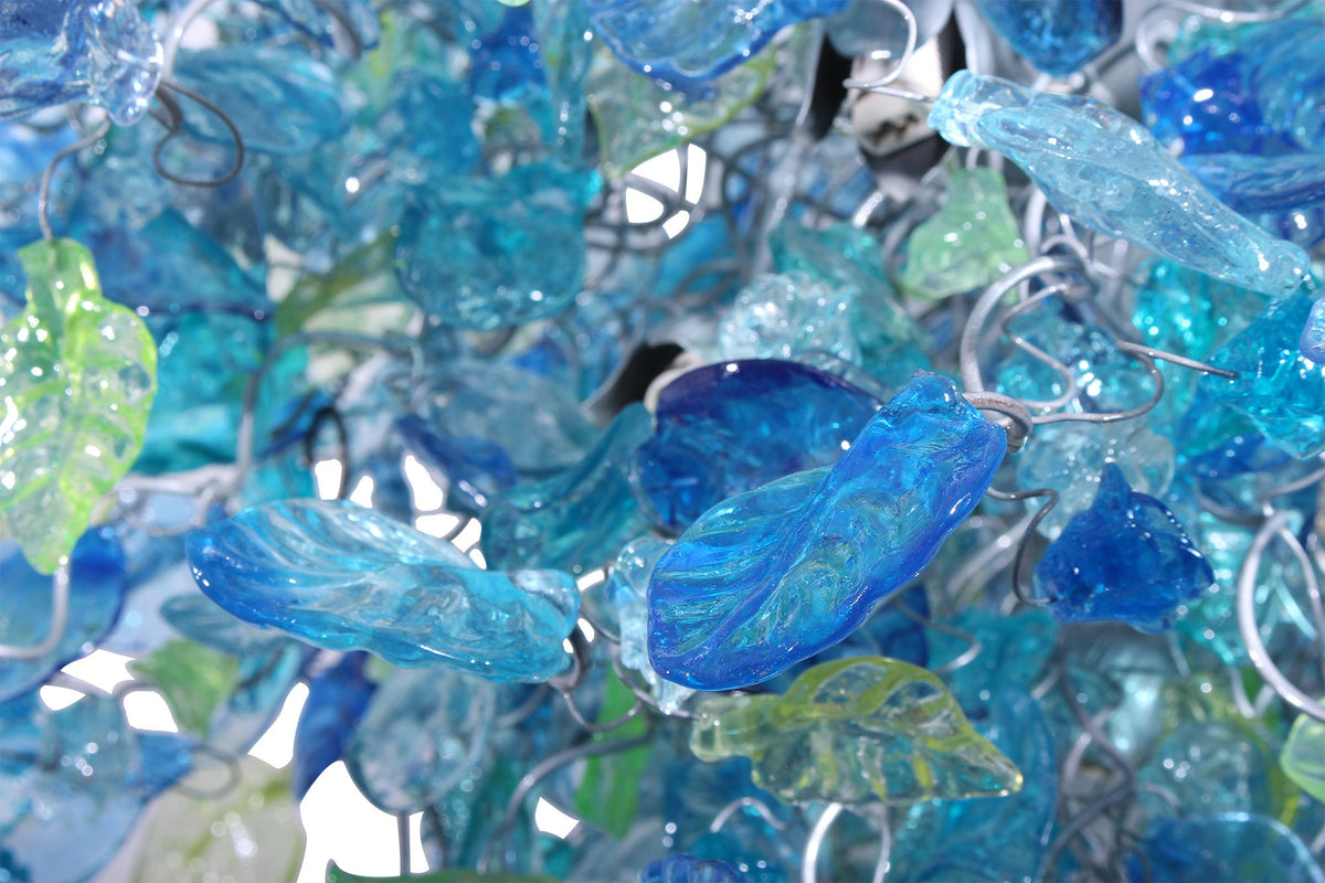 Large Sea Blue Resin Chandelier: Handmade Flower and Leaves Dining Room Light