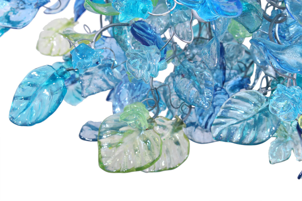 Large Sea Blue Resin Chandelier: Handmade Flower and Leaves Dining Room Light