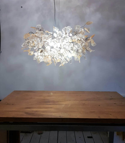 Hanging ceiling Light with white and clear leaves and flowers for Dining table or living room