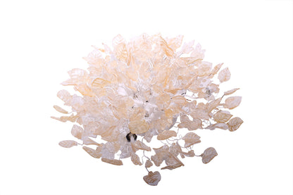 Large Flush Mount Ceiling Light with clear and gold color flowers and leaves, unique ceiling mount light for kitchen.