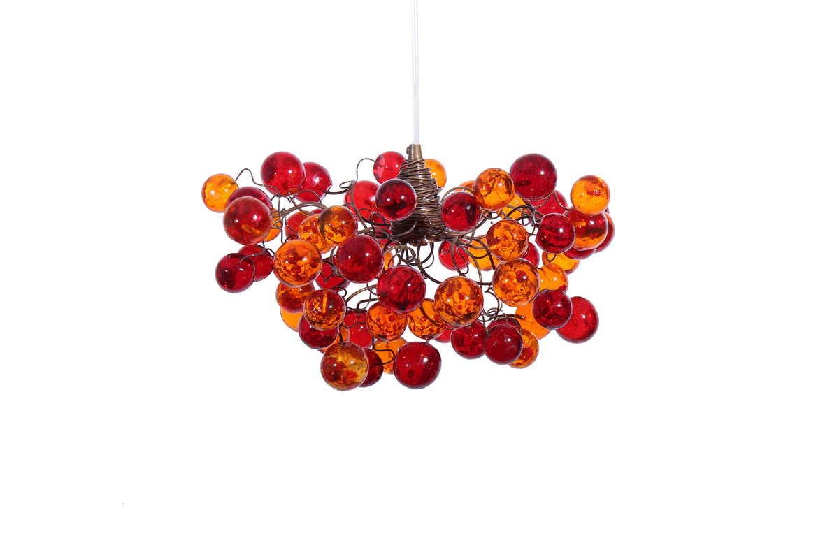 Bubbles Lighting, Ceiling Pendant light with orange and red wine bubbles.