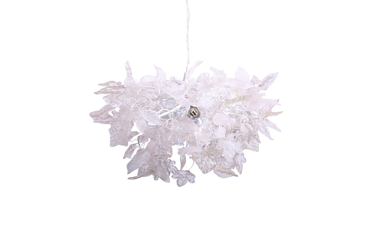 Hanging ceiling Light with white and clear leaves and flowers for Dining table or living room