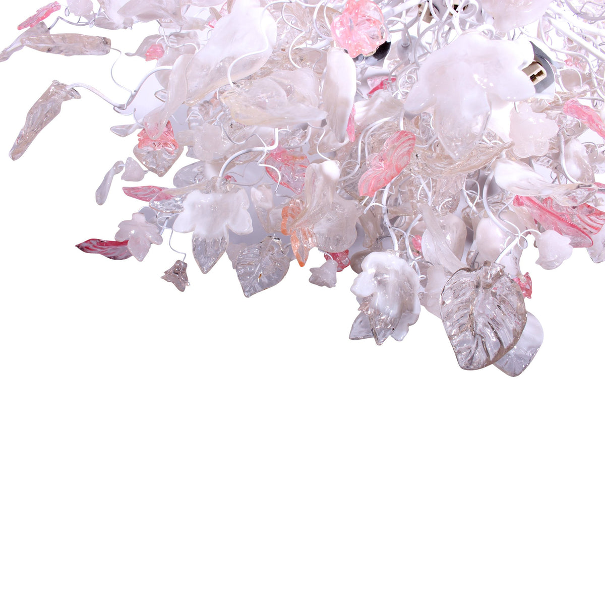 Oval Flower Chandelier: White Clear Gold Pink Resin Leaves 34x22 Inch Hanging Light Fixture