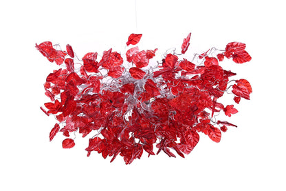Red Resin Flower Leaf Chandelier: 30 Inch Handmade Ceiling Light