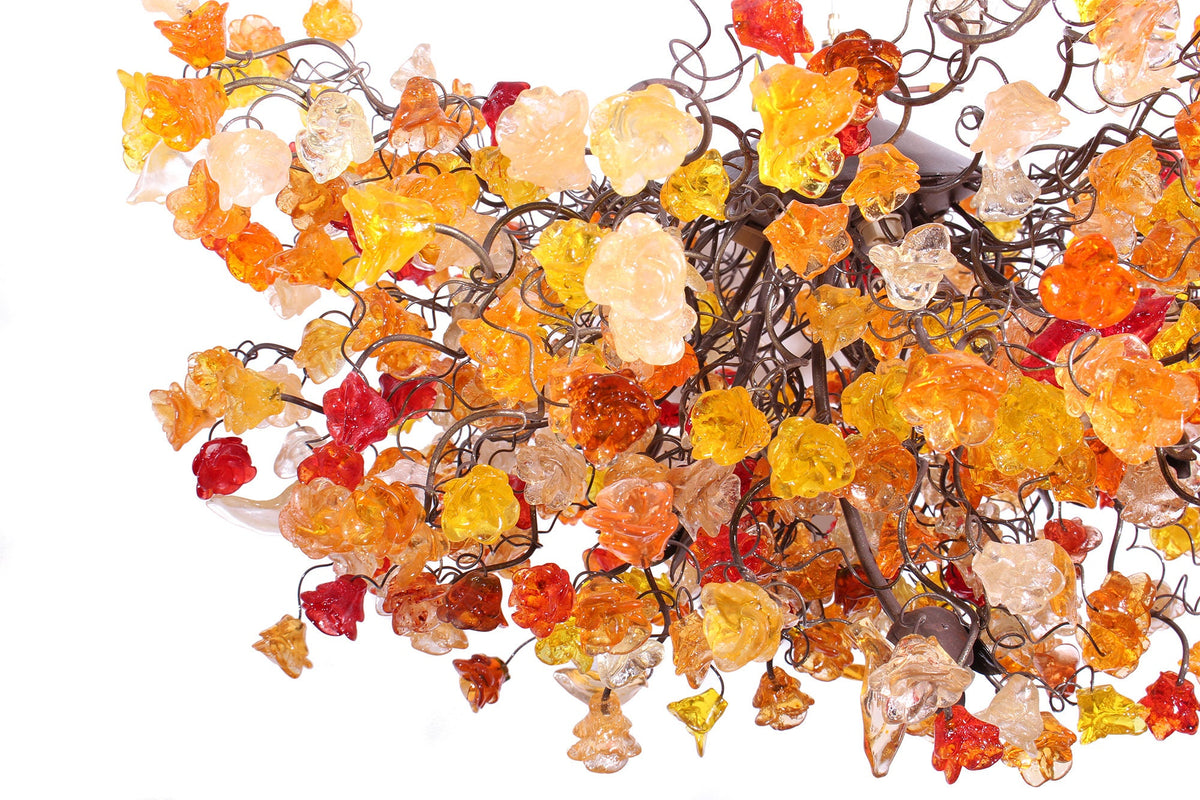 Hanging chandeliers with autumn color flowers and leaves for Dining Room, bedroom or living room.