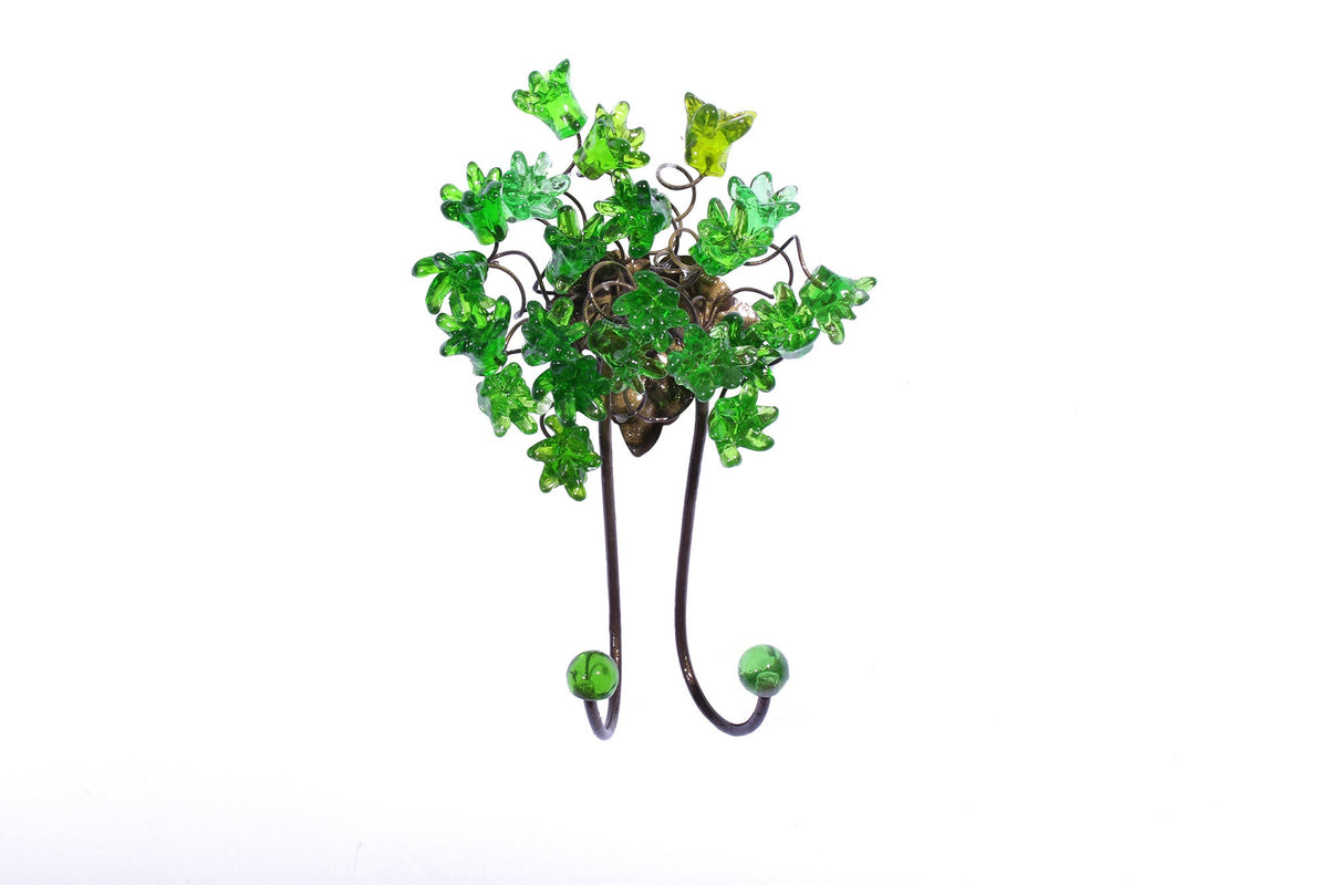 Wall Hook with green resin flowers decorative wall hanger for towel, cloths keys.