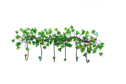 Unique hooks Coat Rack, Wall Hook with green resin flowers and leaves, decorative wall hanger.
