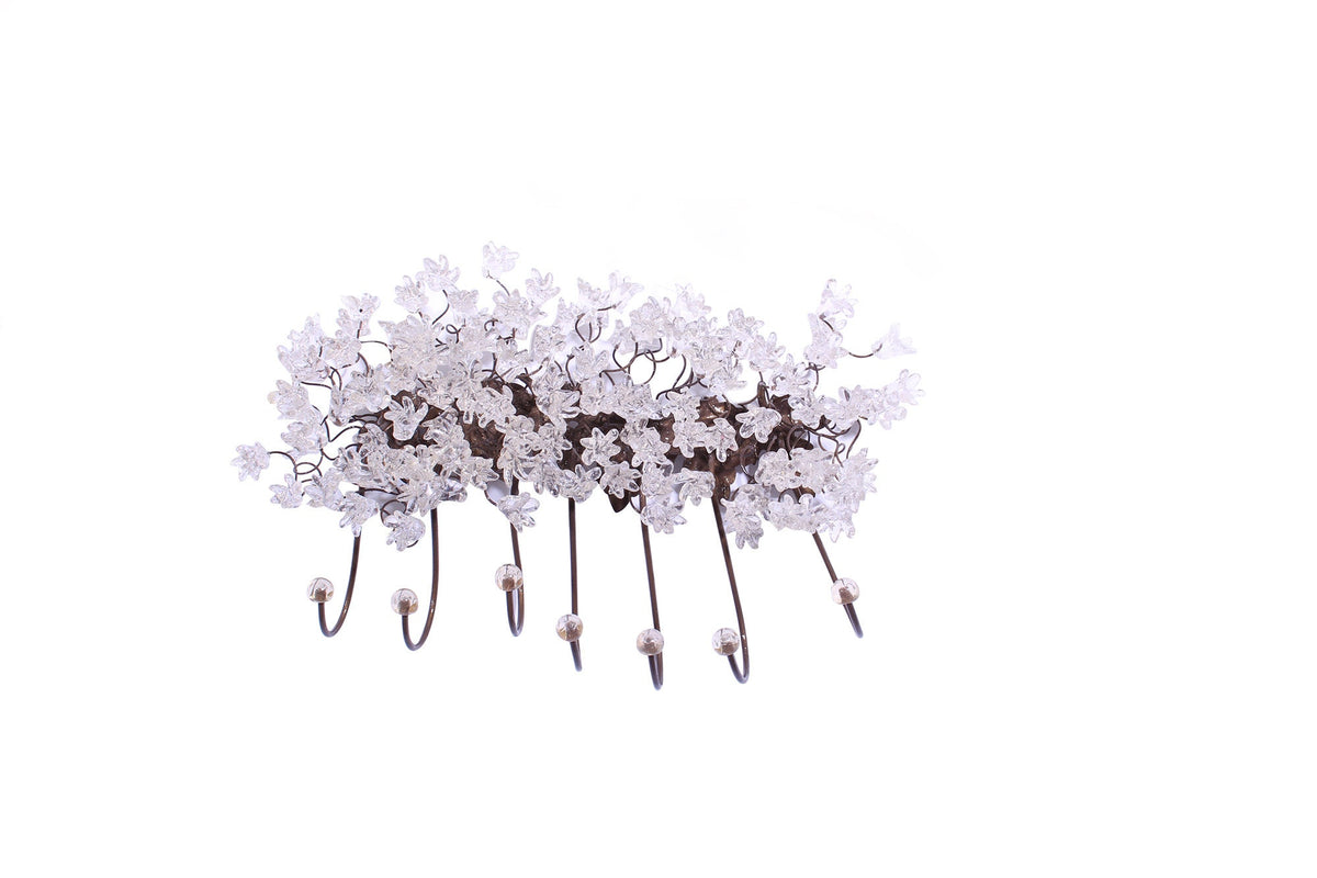 Unique hooks Coat Rack, Wall Hook with clear transparent resin flowers and leaves, decorative wall hanger.