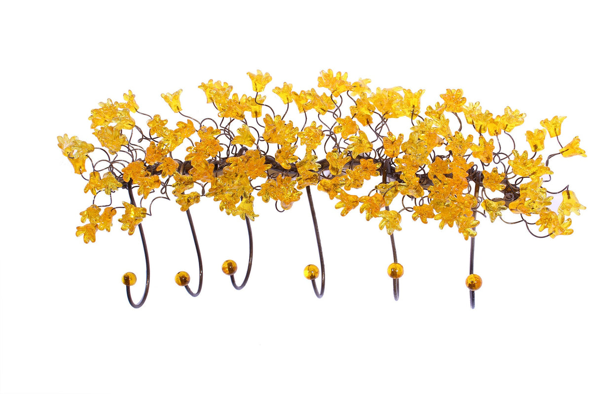 Unique hooks Coat Rack, Wall Hook with yellow resin flowers and leaves, decorative wall hanger.