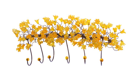 Unique hooks Coat Rack, Wall Hook with yellow resin flowers and leaves, decorative wall hanger.