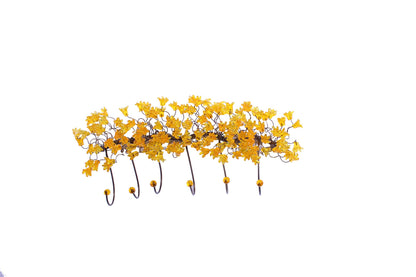 Unique hooks Coat Rack, Wall Hook with yellow resin flowers and leaves, decorative wall hanger.