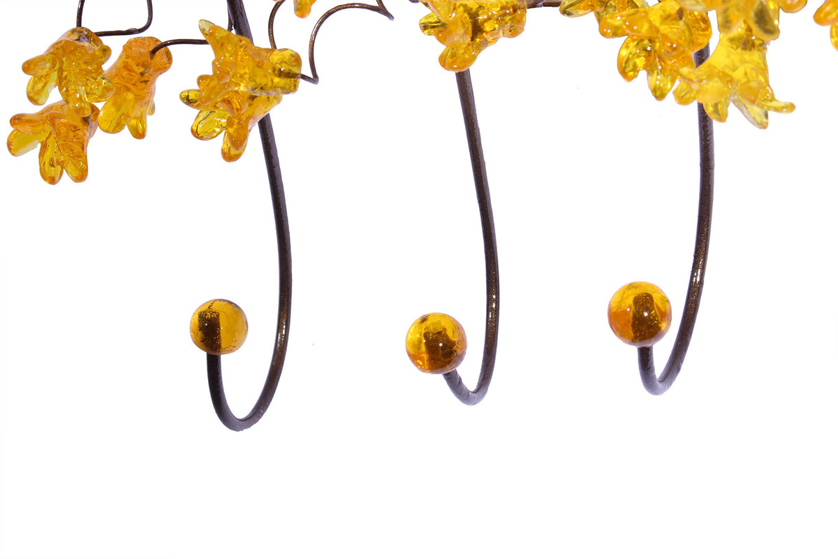 Unique hooks Coat Rack, Wall Hook with yellow resin flowers and leaves, decorative wall hanger.
