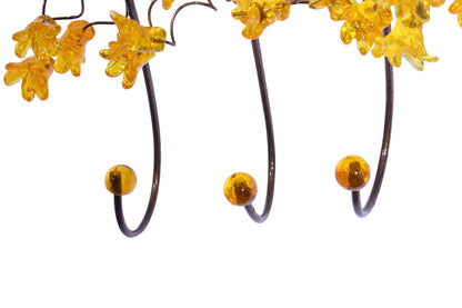 Unique hooks Coat Rack, Wall Hook with yellow resin flowers and leaves, decorative wall hanger.