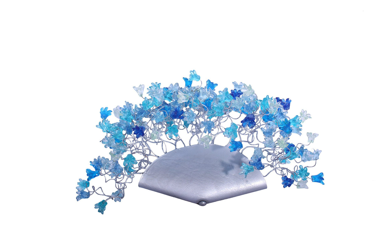 Gray Blue Floral Wall Sconce: Handmade Resin Up-Lighting Fixture