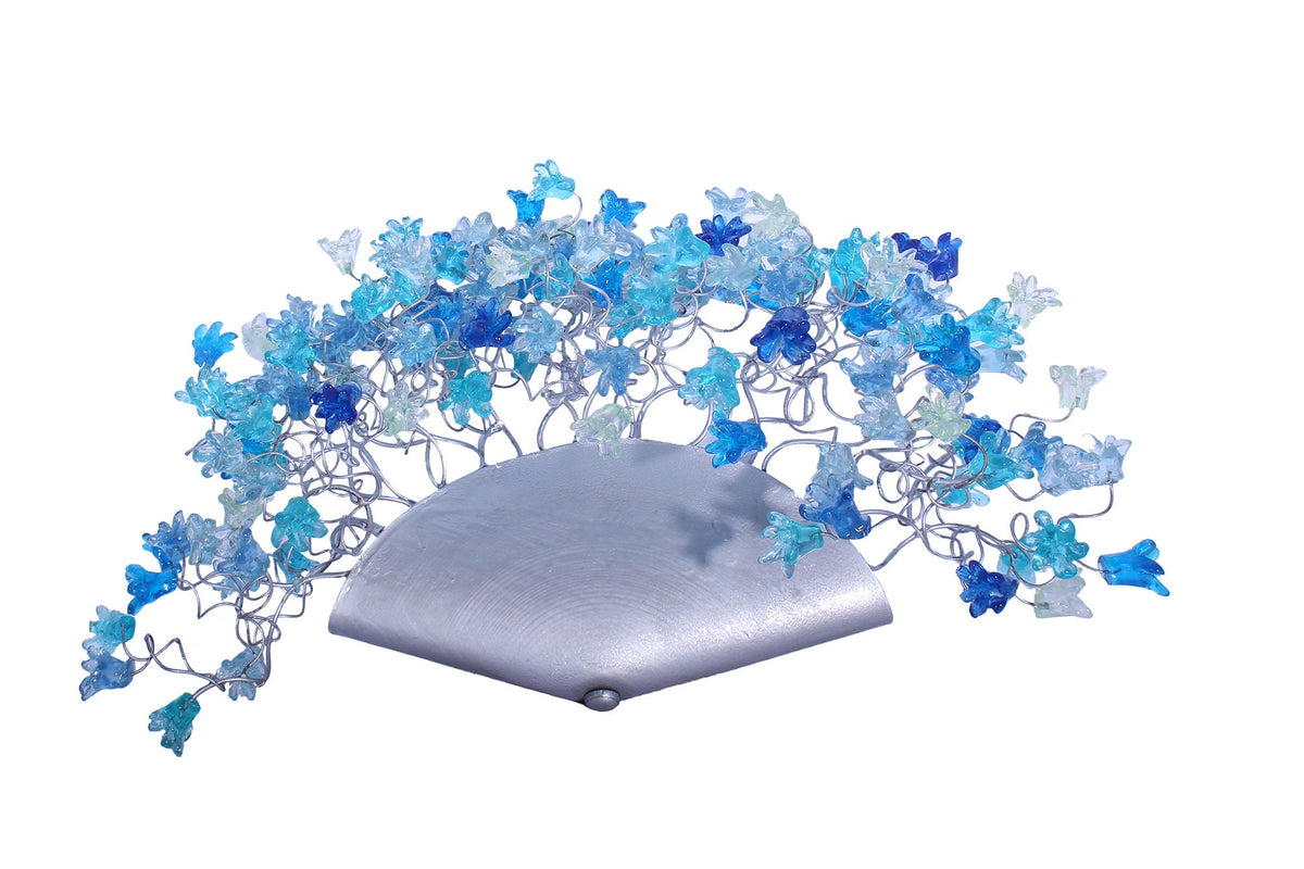 Gray Blue Floral Wall Sconce: Handmade Resin Up-Lighting Fixture