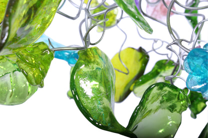Pendant light with green flowers and leaves for hall, bathroom or as a bedside lamp - a unique lighting.