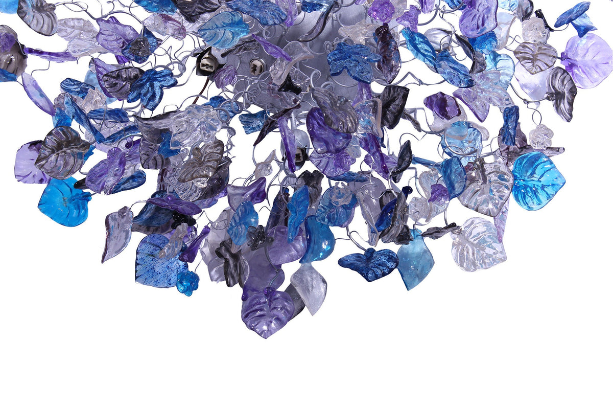 Large 30 inch Flush Mount Ceiling Light: Purple Blue Gray Resin Flowers