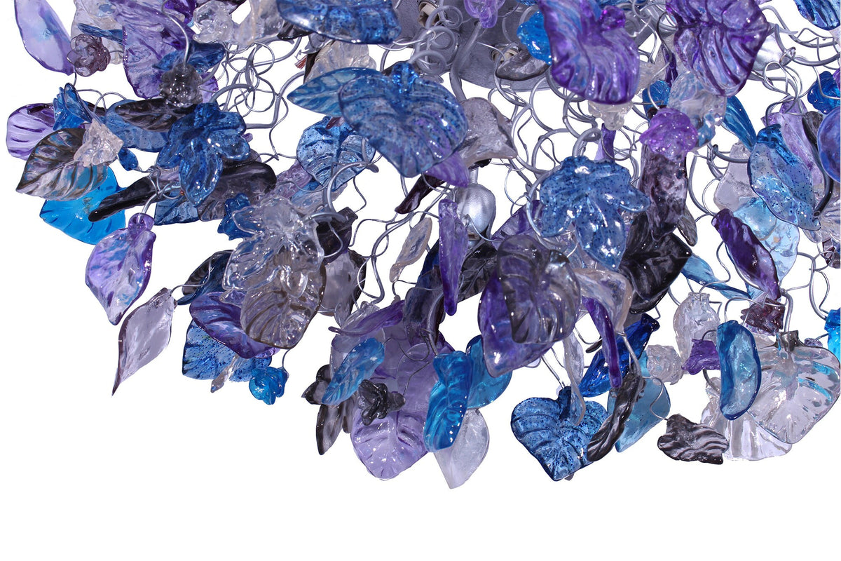 Large 30 inch Flush Mount Ceiling Light: Purple Blue Gray Resin Flowers