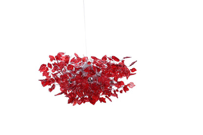 Red Resin Flower Leaf Chandelier: 30 Inch Handmade Ceiling Light