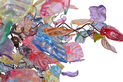 Hanging chandeliers with Pastel color flowers & leaves for Dining Room.