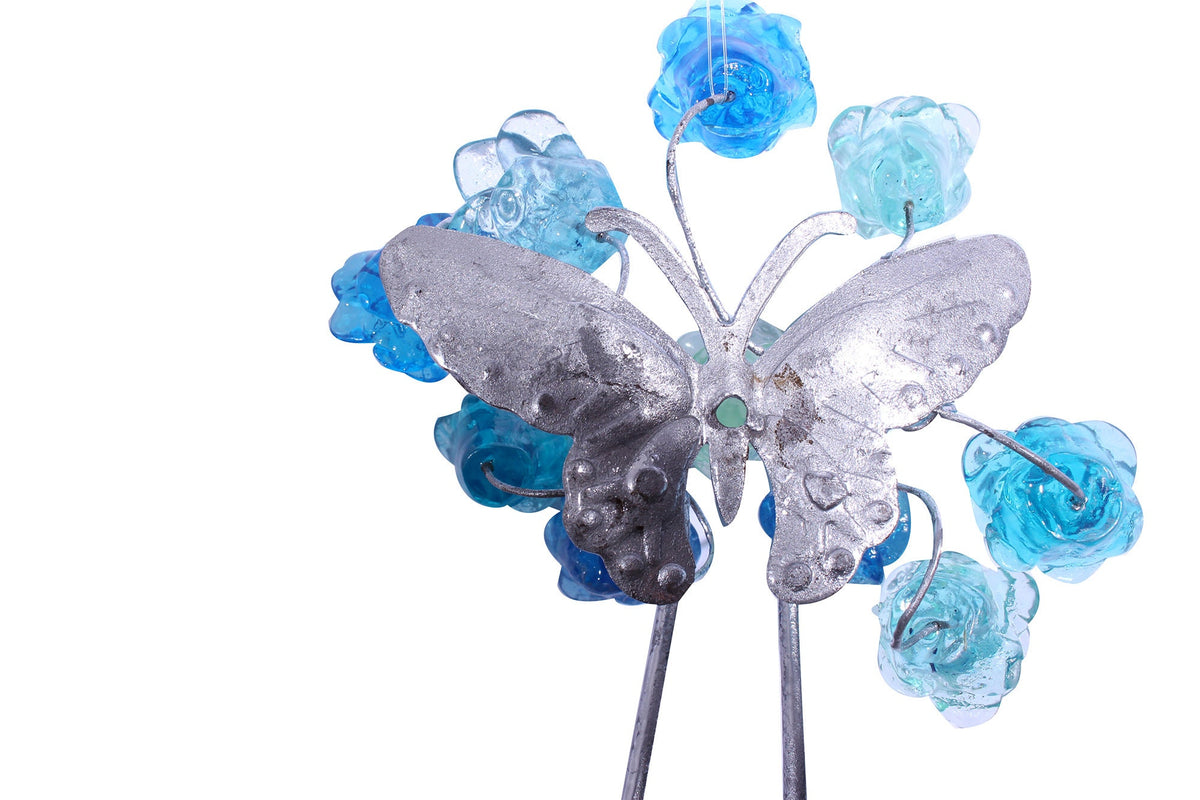 Wall Hook with sea color resin flowers and metal butterfly, decorative wall hanger.