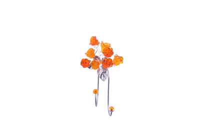 Wall Hook with warm color resin flowers and metal leaves, decorative wall hanger.