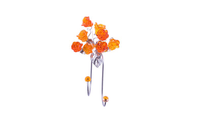 Wall Hook with warm color resin flowers and metal leaves, decorative wall hanger.
