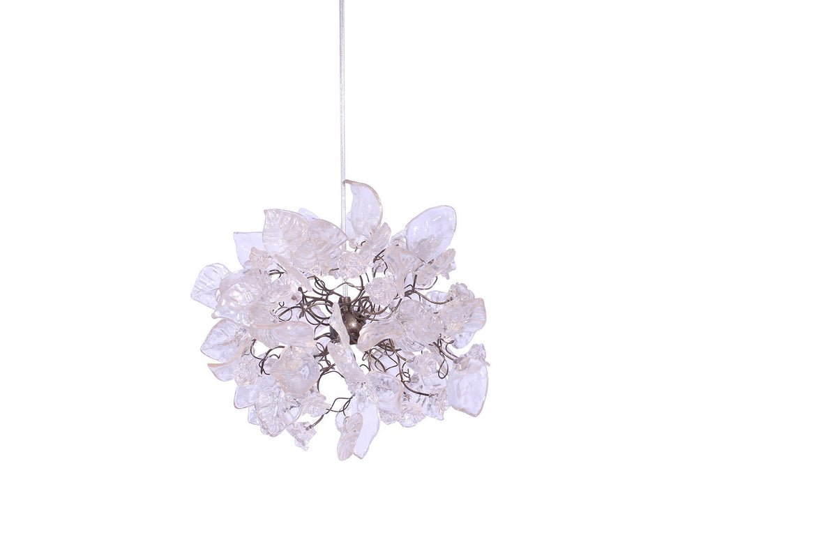 Pendant light with Crystal clear flowers and leaves for hall, bathroom or as a bedside lamp - a unique lighting.