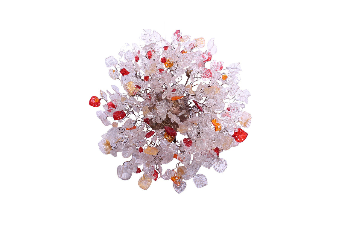 Red Floral Flush Mount Ceiling Light: Resin Flowers Leaves Kitchen Dining Room Lighting