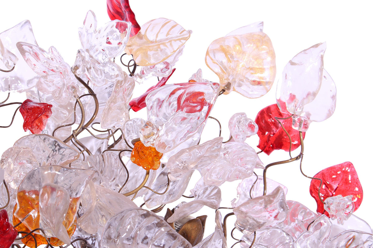 Red Floral Flush Mount Ceiling Light: Resin Flowers Leaves Kitchen Dining Room Lighting