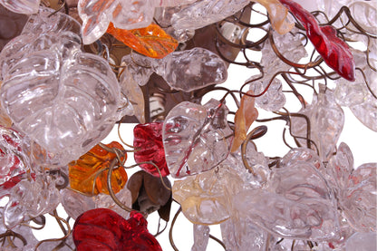 Red Floral Flush Mount Ceiling Light: Resin Flowers Leaves Kitchen Dining Room Lighting
