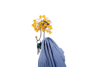 Wall Hook with yellow resin flowers decorative wall hanger for towel, cloths keys.