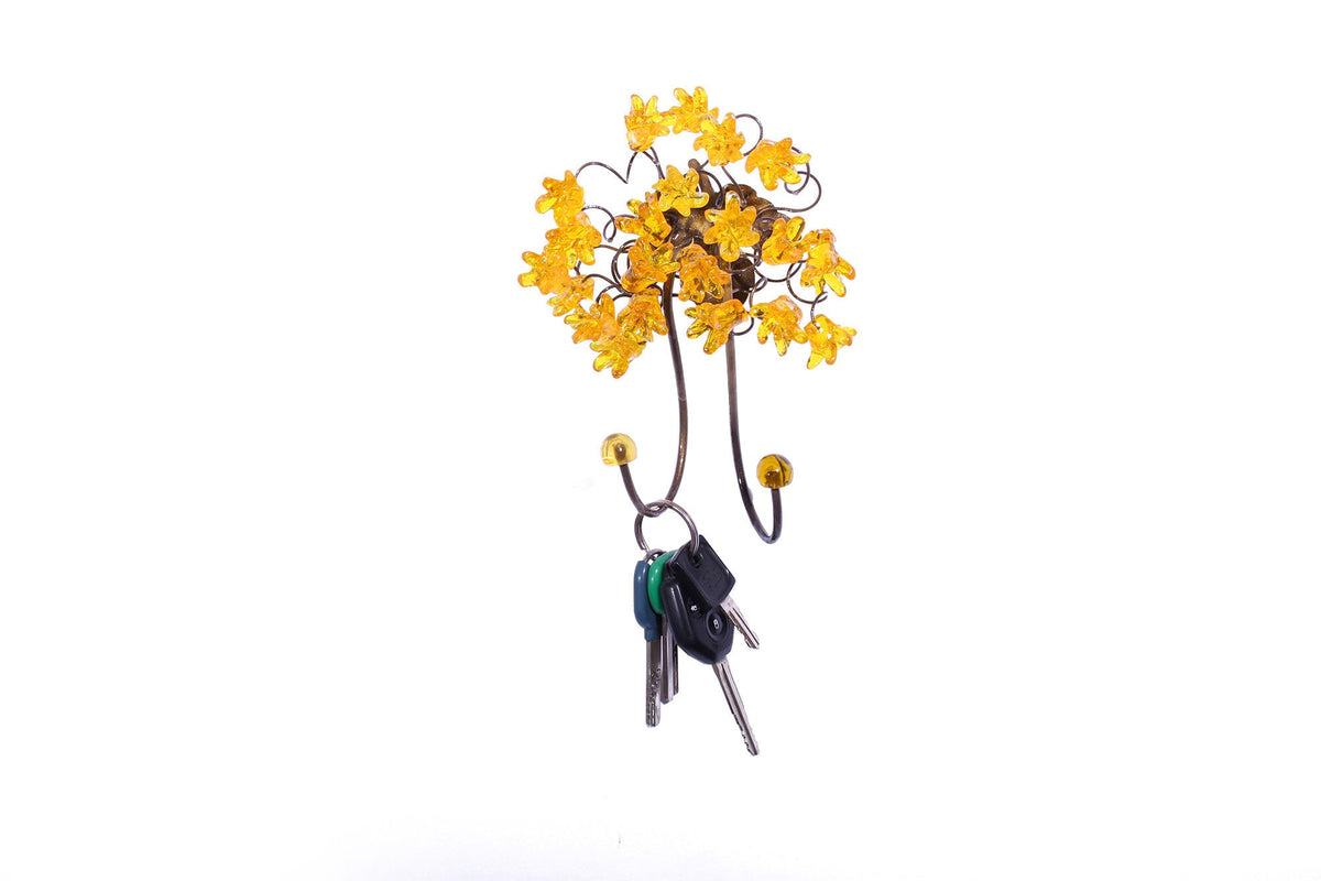 Wall Hook with yellow resin flowers decorative wall hanger for towel, cloths keys.