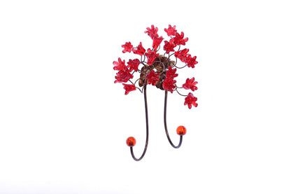 Wall Hook with red resin flowers decorative wall hanger for towel, cloths keys.