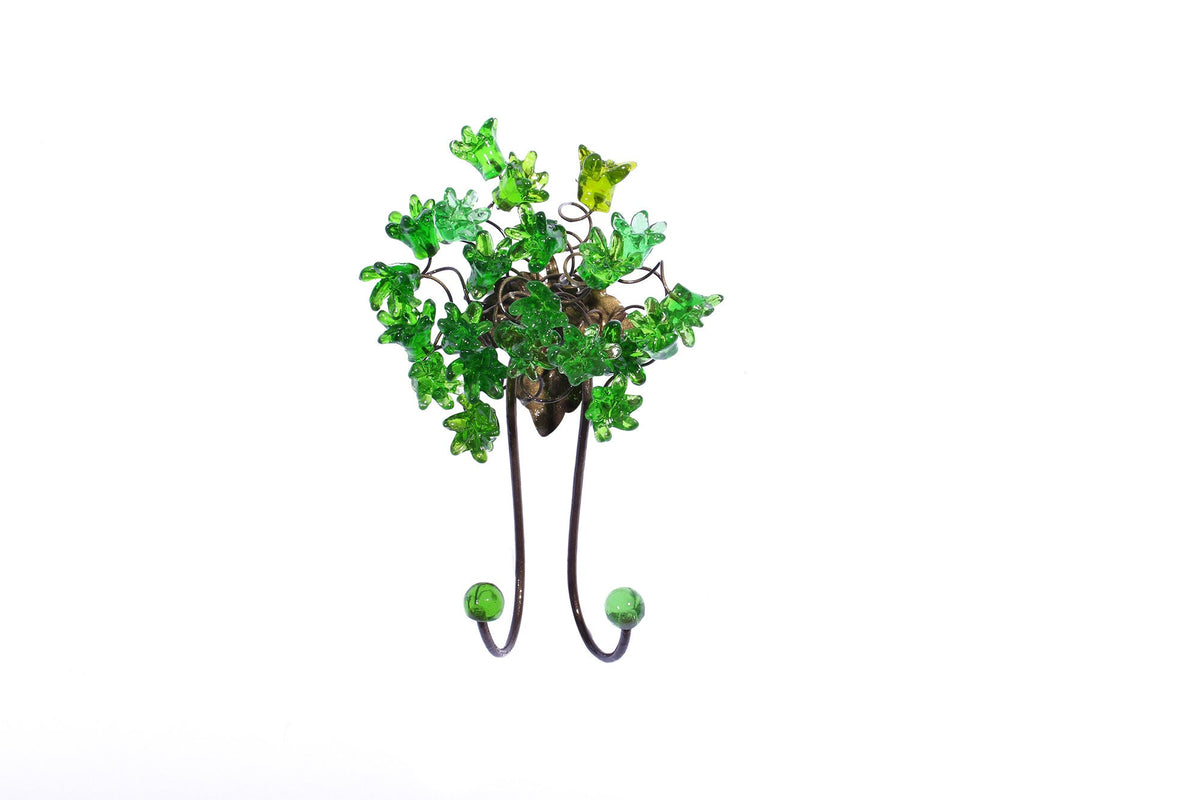 Wall Hook with green resin flowers decorative wall hanger for towel, cloths keys.