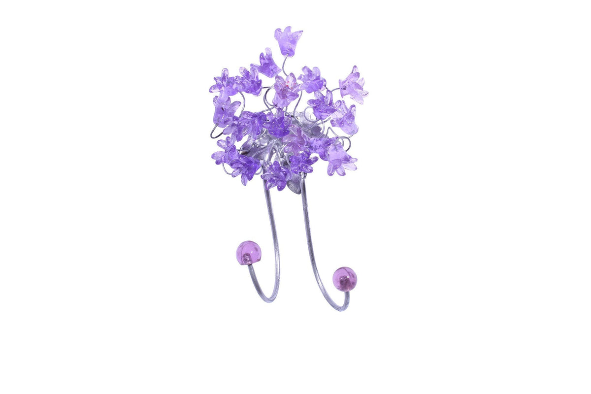 Wall Hook with purple resin flowers decorative wall hanger for towel, cloths keys.