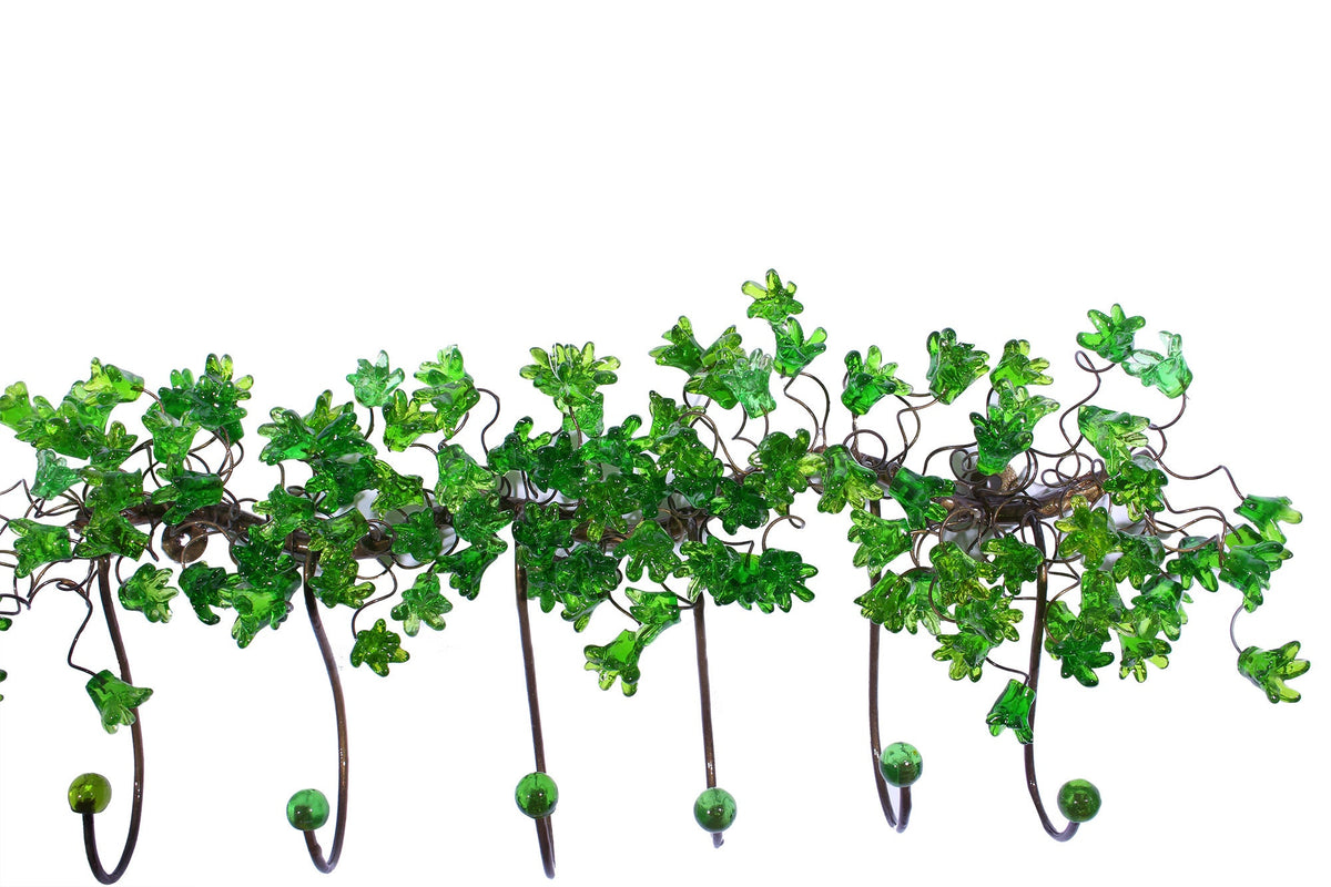 Unique hooks Coat Rack, Wall Hook with green resin flowers and leaves, decorative wall hanger.