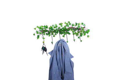 Unique hooks Coat Rack, Wall Hook with green resin flowers and leaves, decorative wall hanger.
