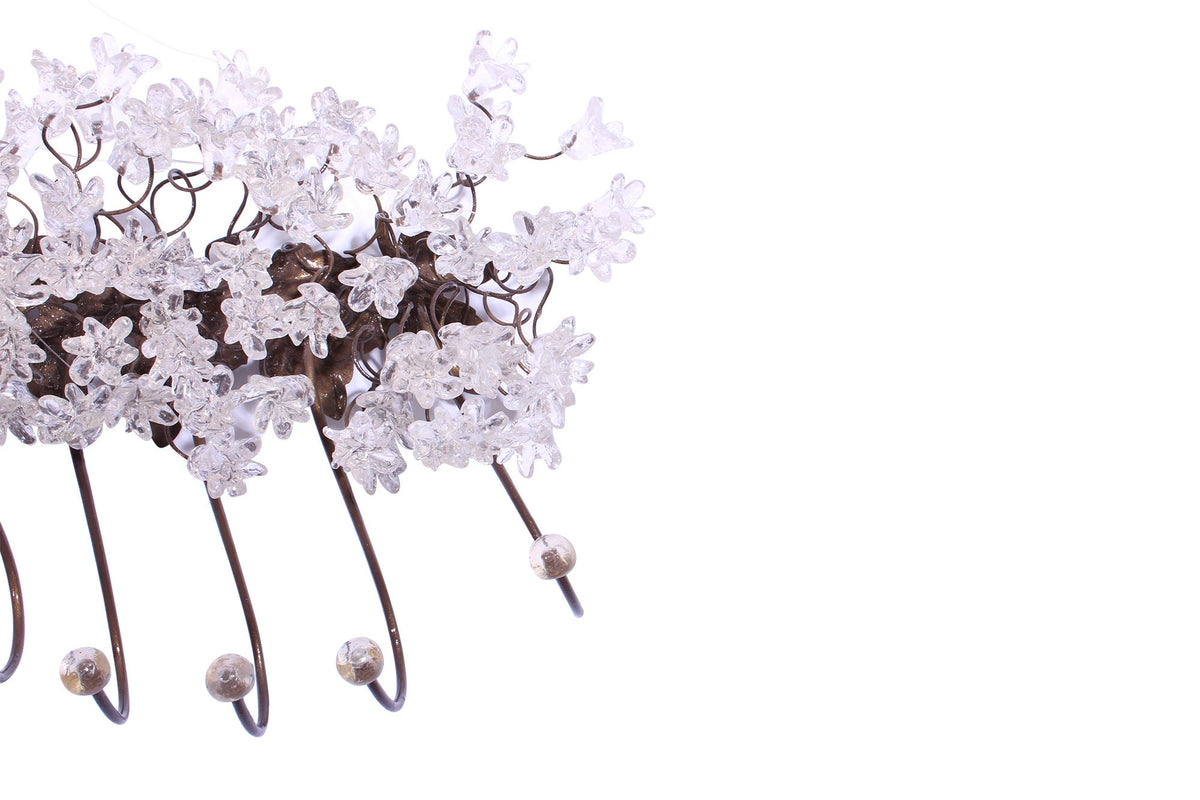 Unique hooks Coat Rack, Wall Hook with clear transparent resin flowers and leaves, decorative wall hanger.