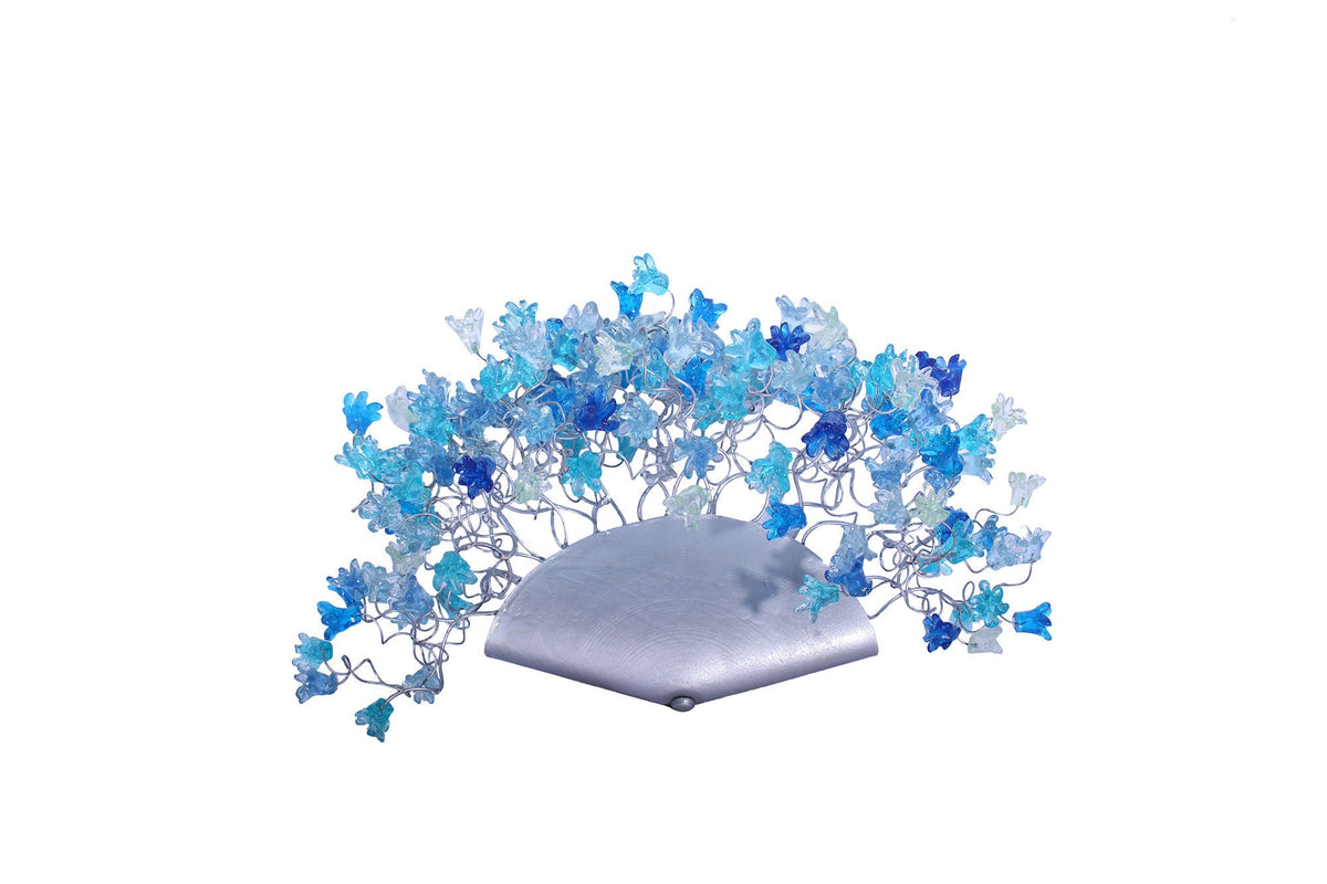 Gray Blue Floral Wall Sconce: Handmade Resin Up-Lighting Fixture