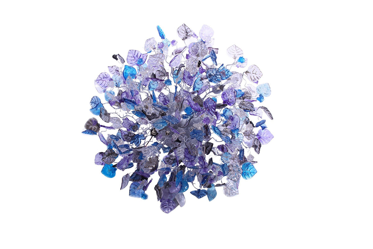 Large 30 inch Flush Mount Ceiling Light: Purple Blue Gray Resin Flowers