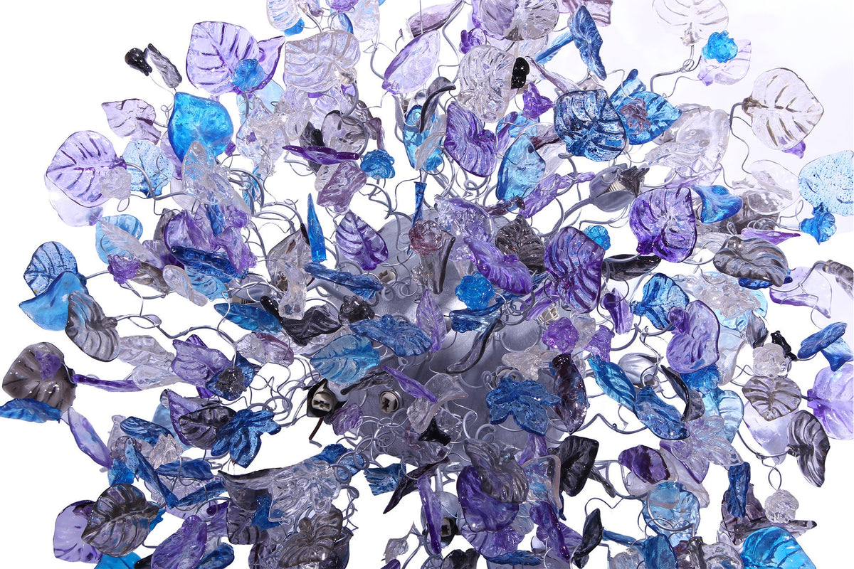 Large 30 inch Flush Mount Ceiling Light: Purple Blue Gray Resin Flowers