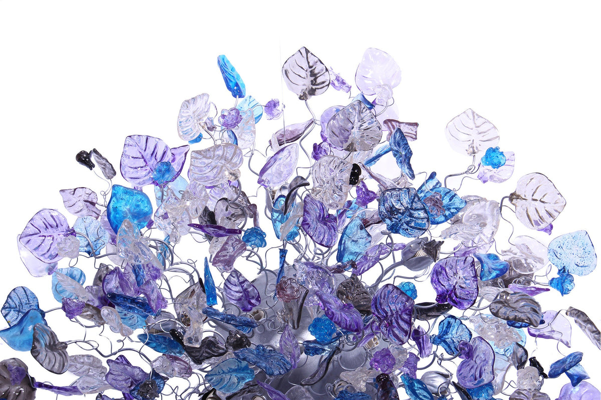Large 30 inch Flush Mount Ceiling Light: Purple Blue Gray Resin Flowers