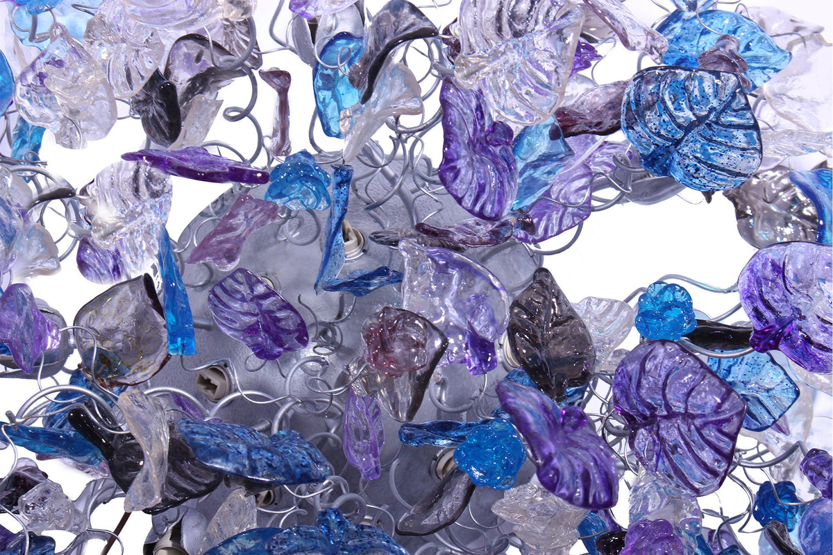 Large 30 inch Flush Mount Ceiling Light: Purple Blue Gray Resin Flowers